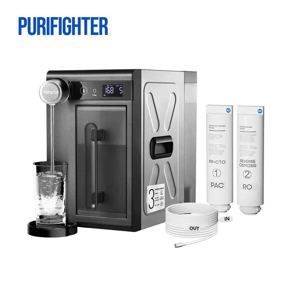 Purifighter Portable Countertop Reverse Osmosis Water Filter. w/Pump, 3 Modes Power. EPA Certified, BPA-Free (YHD2301A2)