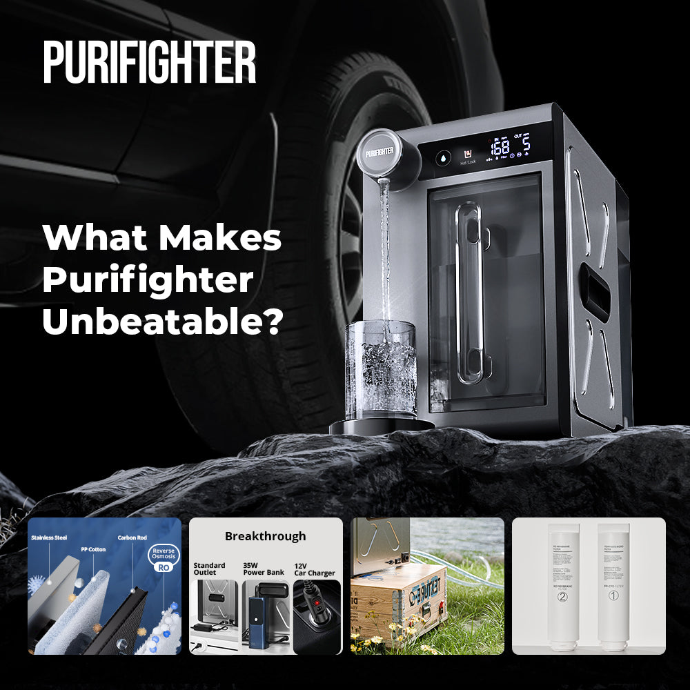 Purifighter Portable Countertop Reverse Osmosis Water Filter. 3s Heating. w/Pump, 3 Modes Power. EPA Certified, BPA-Free (YHD2301A)