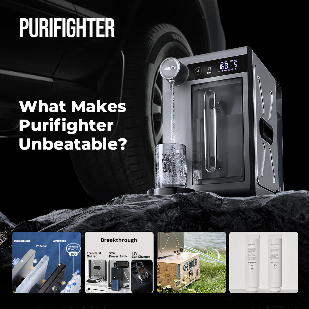 Purifighter Portable Countertop Reverse Osmosis Water Filter. w/Pump, 3 Modes Power. EPA Certified, BPA-Free (YHD2301A2)
