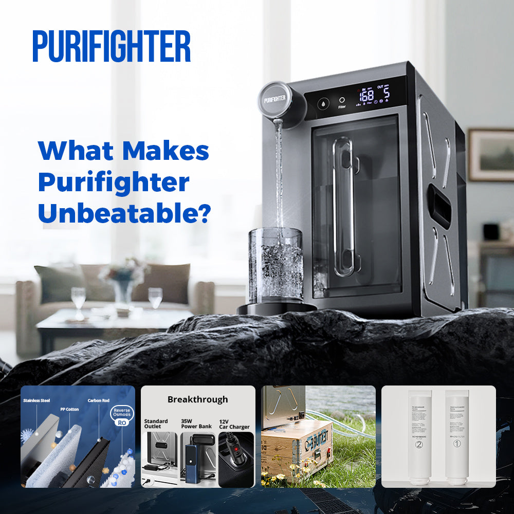 Purifighter Portable Countertop Reverse Osmosis Water Filter. w/Pump, 3 Modes Power. EPA Certified, BPA-Free (YHD2301A2)
