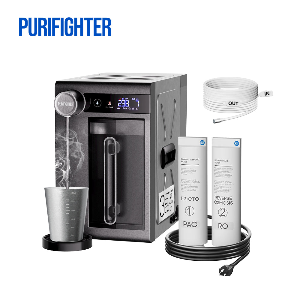 Purifighter Portable Countertop Reverse Osmosis Water Filter. 3s Heating. w/Pump, 3 Modes Power. EPA Certified, BPA-Free (YHD2301A)